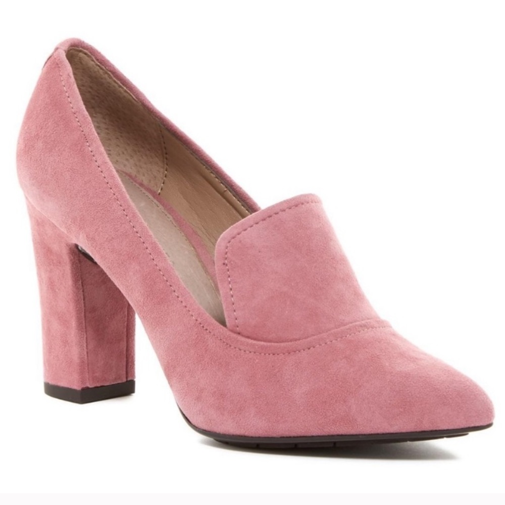 Donald Pliner Heyde pink suede pump block heels